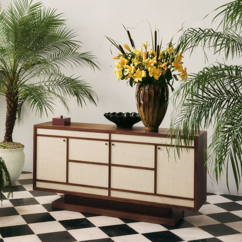 Baseline 72" Natural Walnut and Grasscloth Media Console by Venus Williams - image 1 of 10