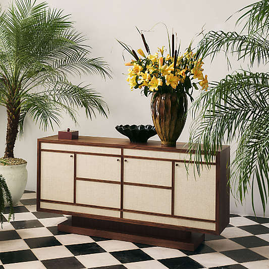 Baseline 72" Natural Walnut and Grasscloth Media Console by Venus Williams