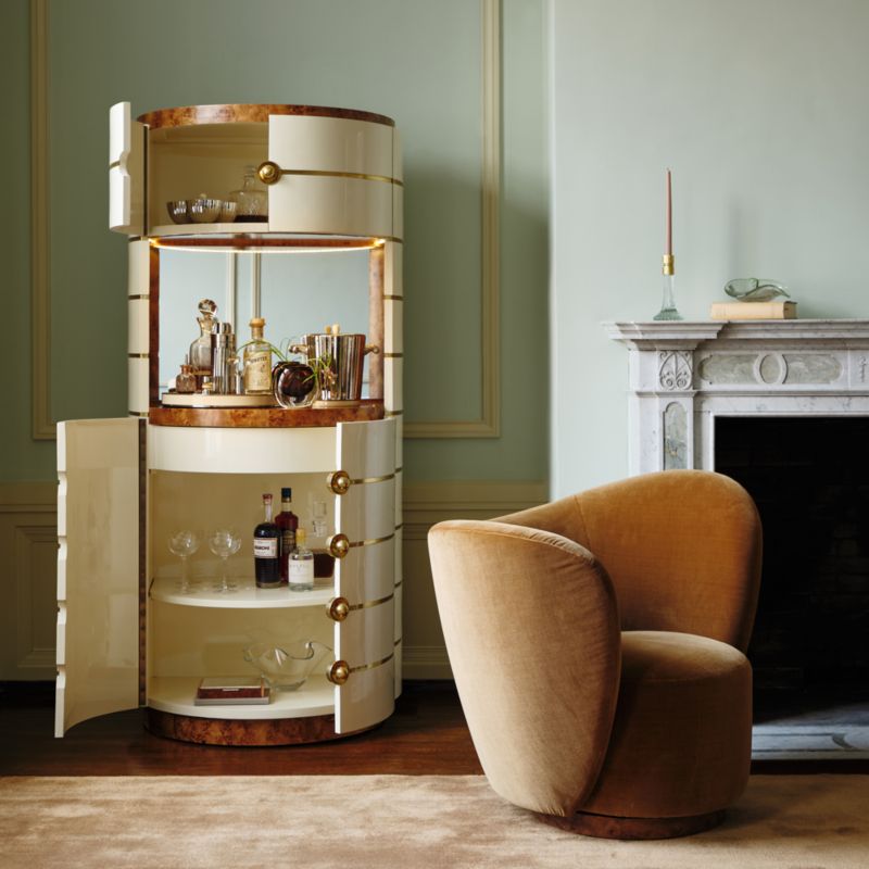 Arlo Burl Wood & Brass 34" Gloss Lacquer Bar Cabinet by Laura Harrier & Tiffany Howell - image 1 of 13