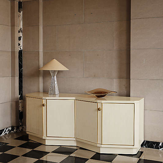 Vesper 76" Brass and Grasscloth Storage Media Console by Laura Harrier & Tiffany Howell