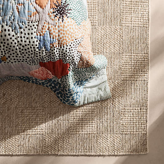 Chunky Squares Wool and Polyester Beige Kids Performance Area Rug
