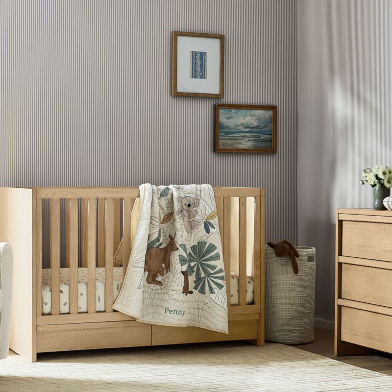 Raya Natural Oak Wood Convertible Baby Crib with Storage and Toddler Bed Rail - image 5 of 12