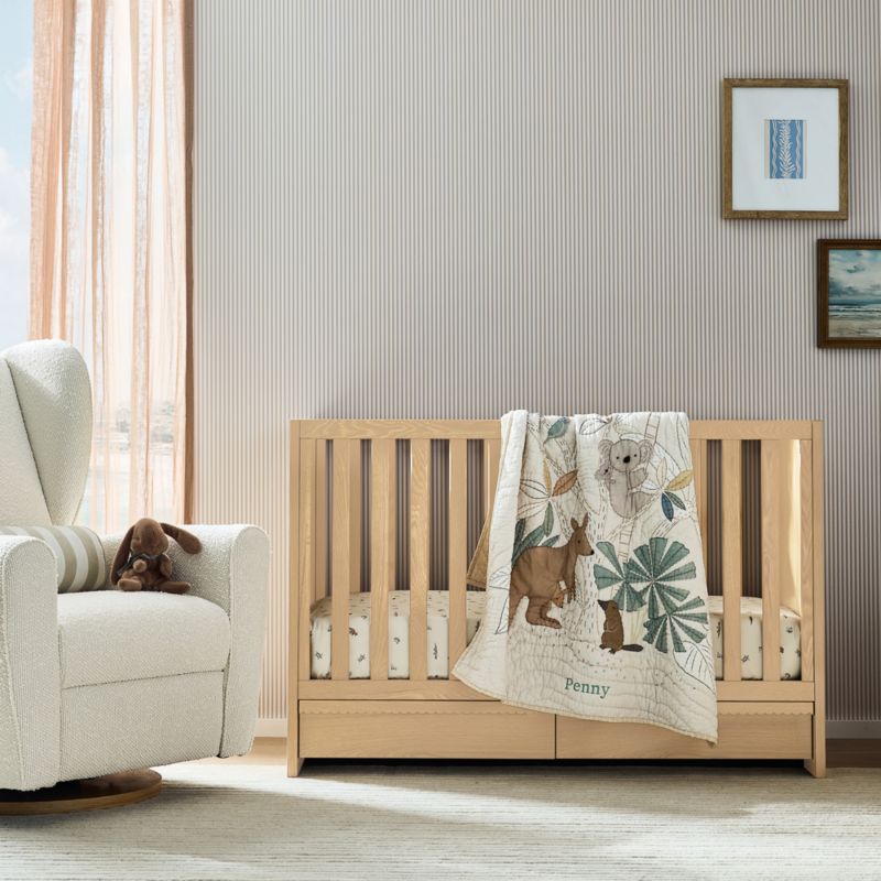 Raya Natural Oak Wood Convertible Baby Crib with Storage and Toddler Bed Rail - image 4 of 12