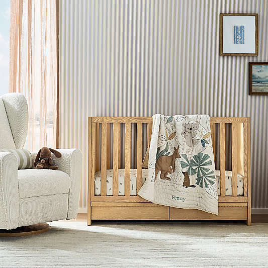 Raya Natural Oak Wood Convertible Baby Crib with Storage