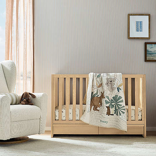 Raya Natural Oak Wood Convertible Baby Crib with Storage