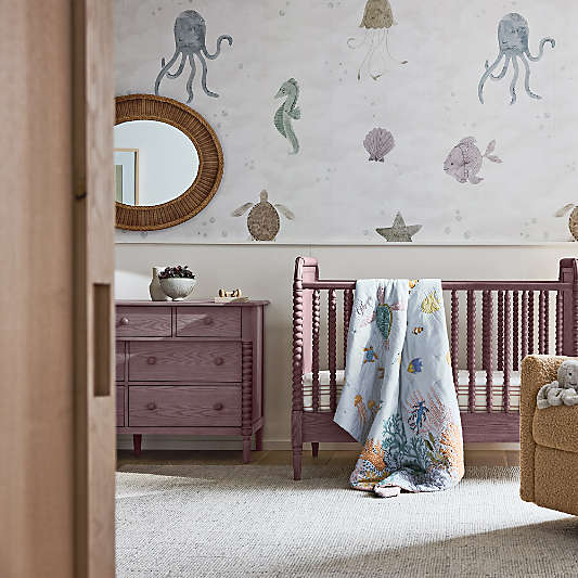 Jenny Lind Heirloom Dyed Lilac Rose Wood Convertible Baby Crib with Toddler Bed Rail