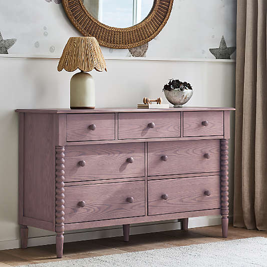 Jenny Lind 54" Dyed Lilac Rose Wood Wide 7-Drawer Kids Dresser