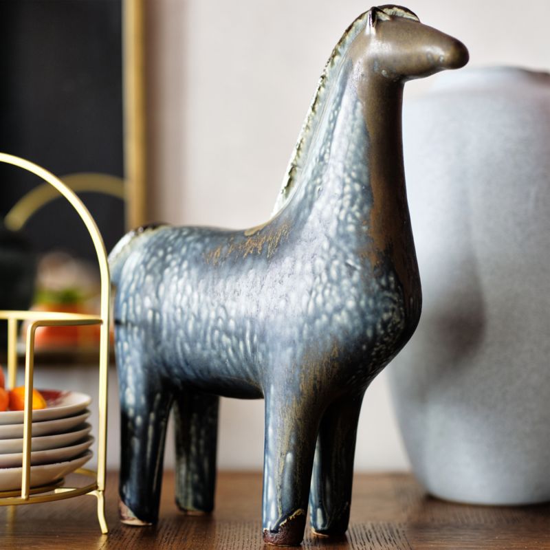 Rouen Earthenware Large Blue Decorative Horse Sculpture - image 4 of 8