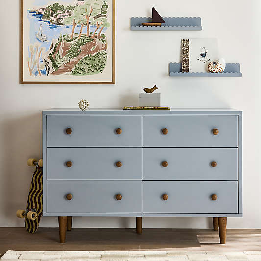Finn 51" Mist Blue Wood Wide 6-Drawer Kids Dresser