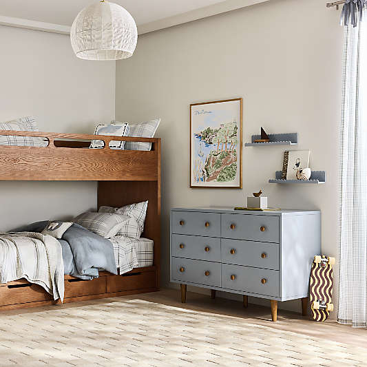 Finn 51" Mist Blue Wood Wide 6-Drawer Kids Dresser