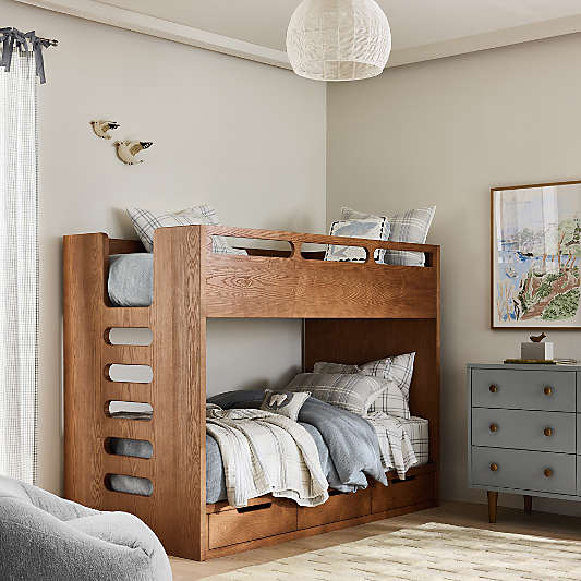 Bridgeman Hazelnut Wood Kids Twin Bunk with Storage Trundle