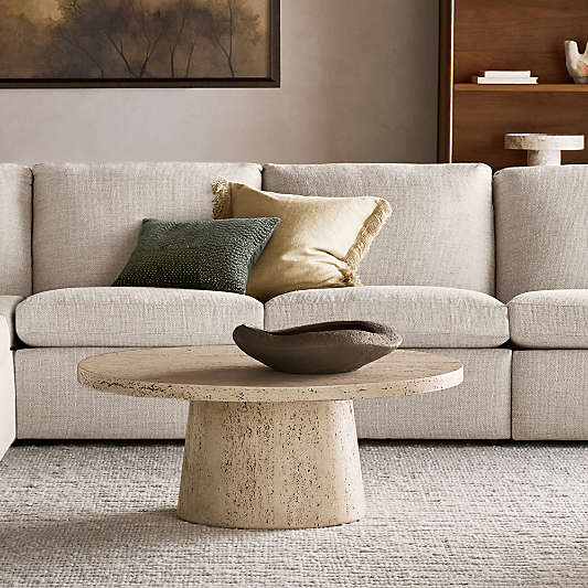 Willy Faux Travertine Resin 44" Round Pedestal Coffee Table by Leanne Ford