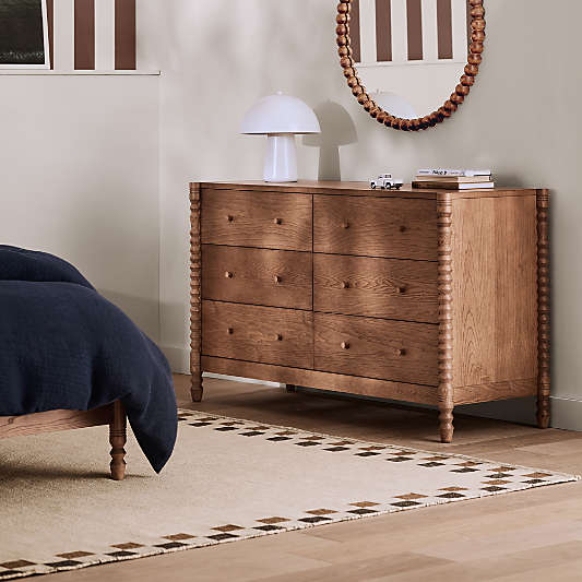 Jack 54" Hazelnut Ash Wood Wide 6-Drawer Kids Dresser