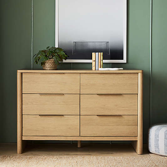 Redondo 54" Natural Oak Wood Wide 6-Drawer Kids Dresser