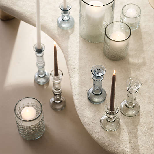Squared Textured Glass Hurricane Candle Holders
