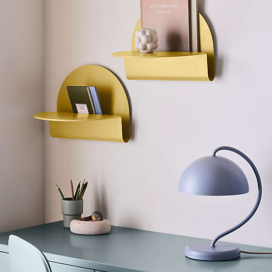 Outline Ocher Yellow Round Metal Kids Wall Shelf