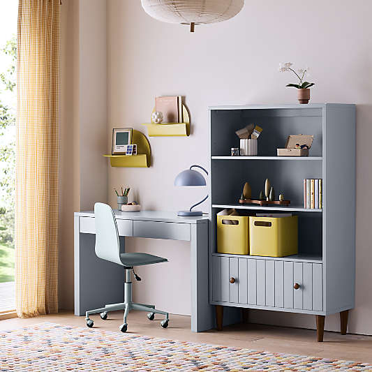Finn 36" Mist Blue Wood 3-Shelf Tall Kids Bookcase with Drawer
