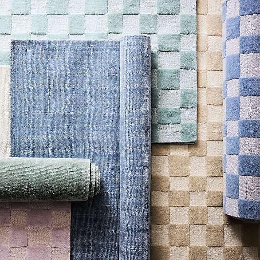 Imperfect Checkerboard Muted Teal Wool Kids Area Rug  6'x9'