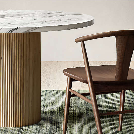 Portico 48" Marble and Natural Oak Round Pedestal Dining Table