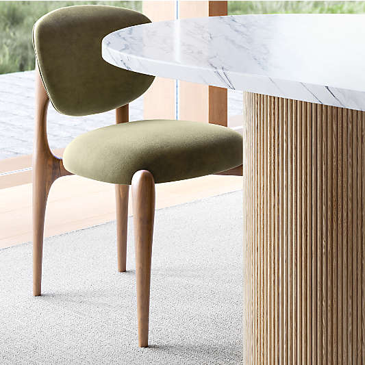 Via Olive Green Velvet Walnut Wood Dining Chair