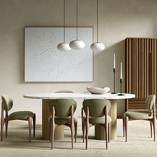 Portico 76" Marble and Natural Oak Oval Dining Table