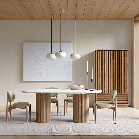 Portico 76" Marble and Natural Oak Oval Dining Table