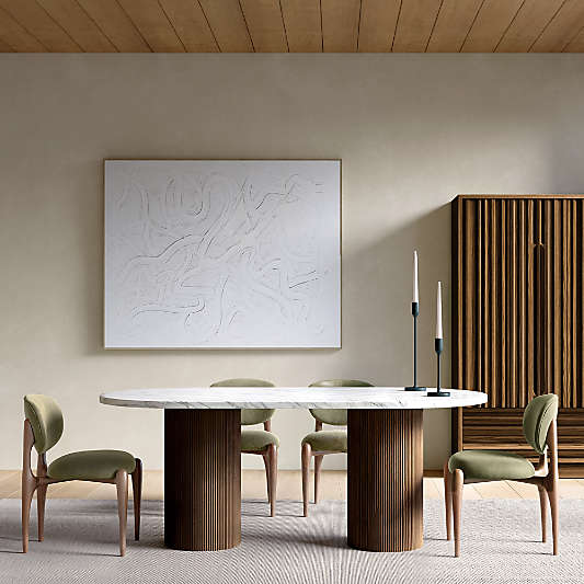 Portico 76" Marble and Warm Brown Oak Oval Dining Table
