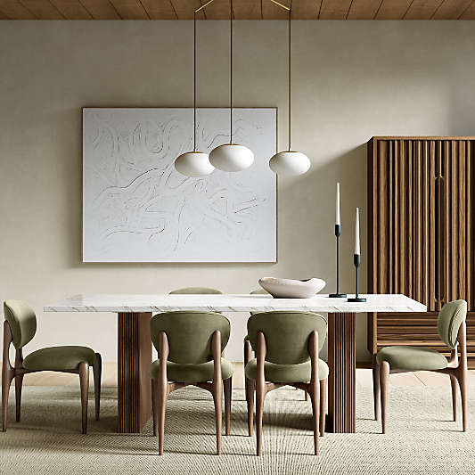 Portico 84" Marble and Warm Brown Oak Rectangular Leg Dining Table