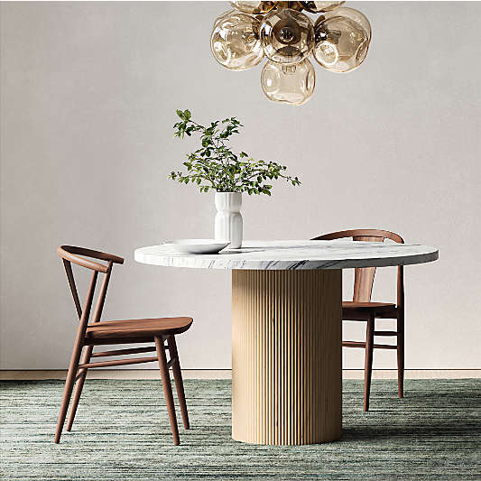 Portico 48" Marble and Natural Oak Round Pedestal Dining Table