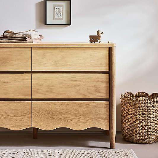 Waveland 54" Natural Oak Wood Wide 6-Drawer Kids Dresser