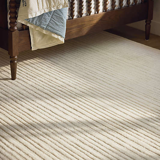 Paloma Textured Stripe Arctic Ivory Kids Wool Area Rug 6'x9'