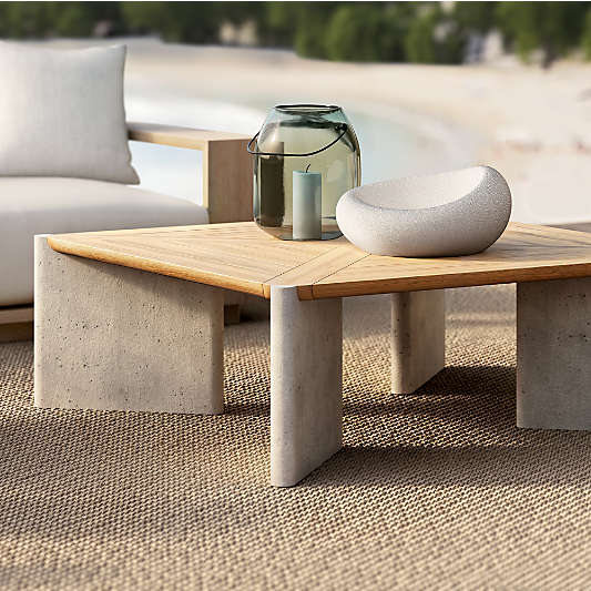 Barbados Teak and Resin 45" Square Outdoor Coffee Table