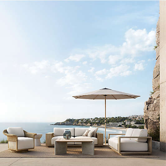 Mallorca Wood 3-Piece L-Shaped Outdoor Sectional Sofa with Ivory Cushions