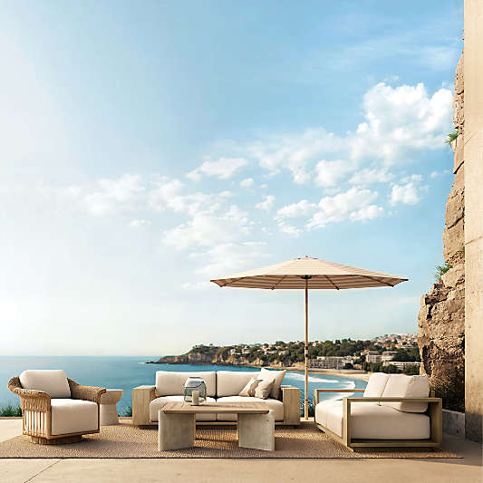 Mallorca 86" Double-Chaise Wood Outdoor Daybed with Ivory Cushions