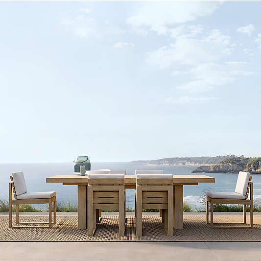 Mallorca 92"-114" Solid Wood Outdoor Extension Dining Table and Chair Set with Ivory Cushions