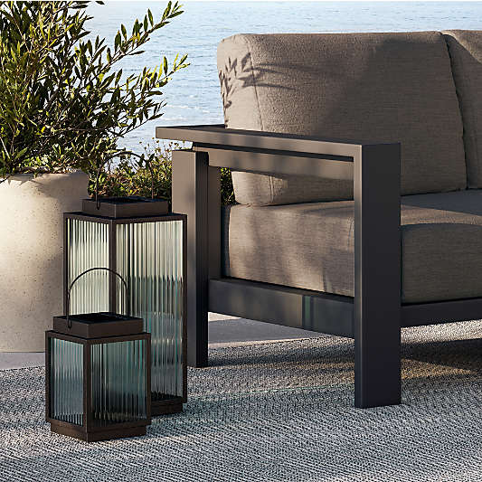 Alfresco Black Metal and Glass LED Solar Outdoor Lanterns
