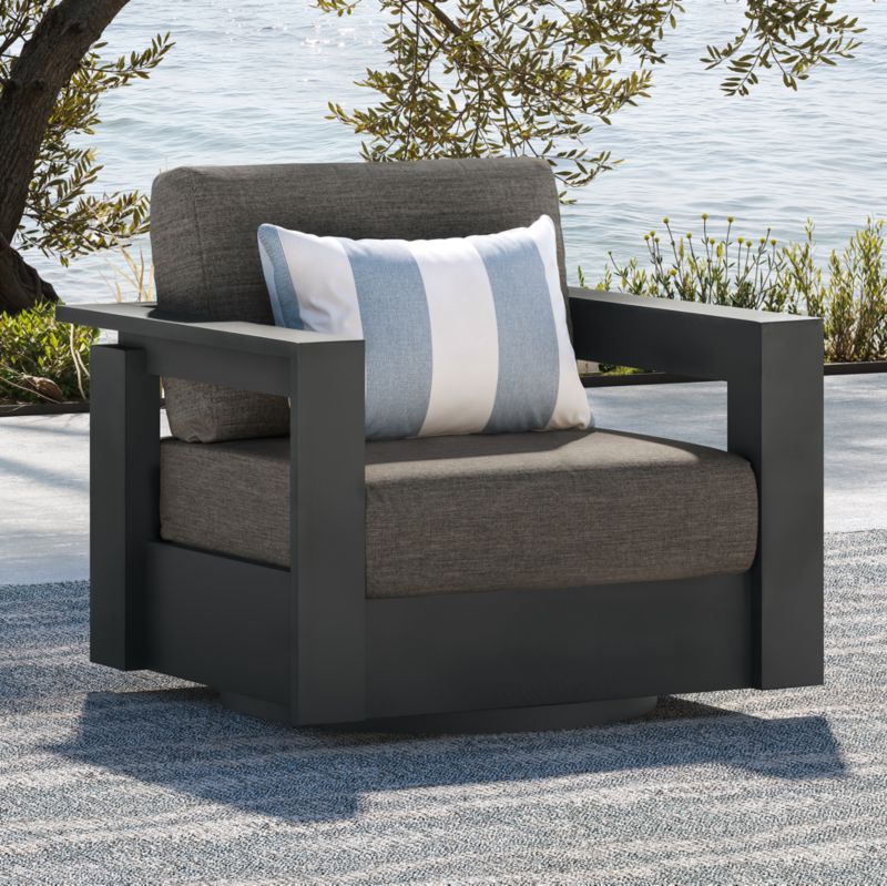 Walker Metal Outdoor Swivel Lounge Chair with Canvas Charcoal Sunbrella ® Cushions