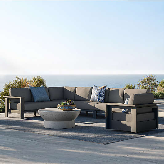 Walker 4-Piece Left-Arm Chaise Metal Outdoor Sectional Sofa with Canvas Charcoal Sunbrella ® Cushions