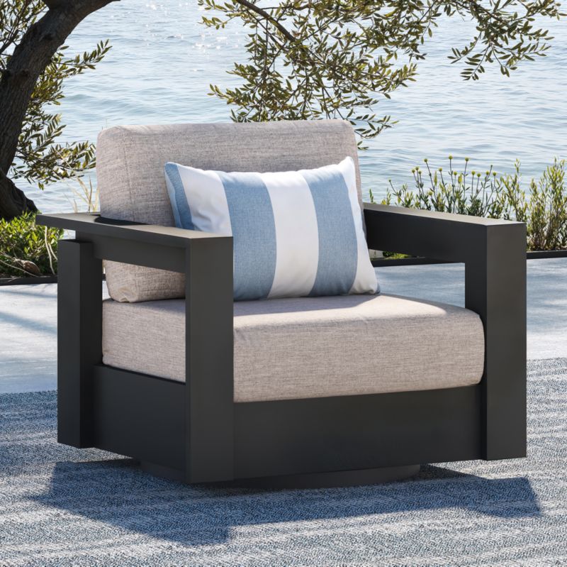 Walker Metal Outdoor Swivel Lounge Chair with Canvas Charcoal Sunbrella ® Cushions