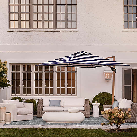 9' Square Sunbrella® Navy and White Cabana Stripe Cantilever Outdoor Patio Umbrella with Black Metal Frame