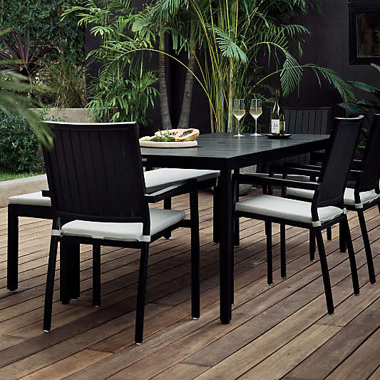 Alfresco Black Metal Outdoor Dining Armchair with Cast Teak Sunbrella ® Cushion