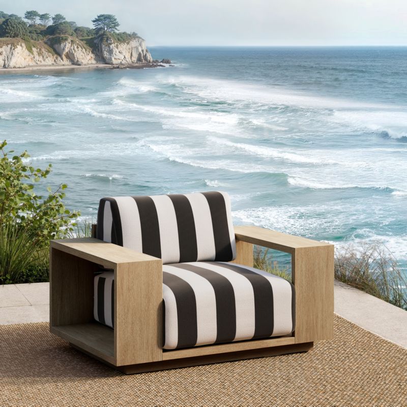 Mallorca Wood Outdoor Lounge Chair with Black and White Cabana Stripe Sunbrella ® Cushions - image 7 of 12