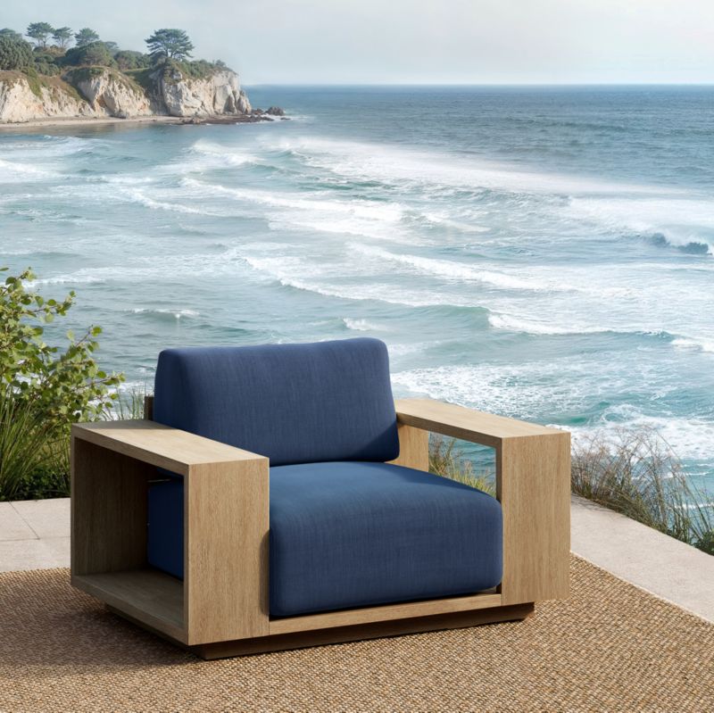 Mallorca Wood Outdoor Swivel Lounge Chair with Cast Harbor Navy Blue Sunbrella ® Cushions - image 9 of 13