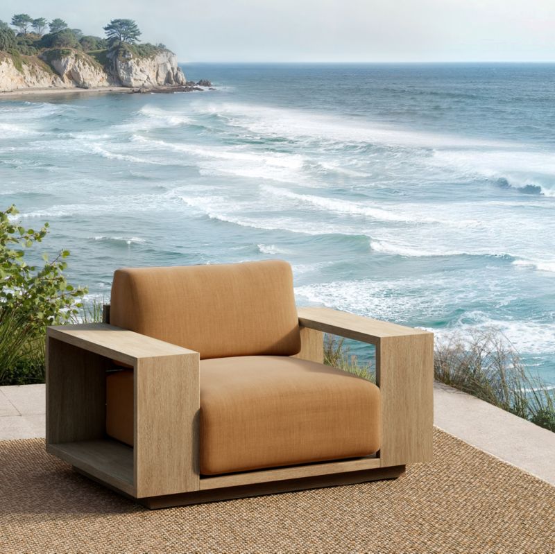 Mallorca Wood Outdoor Swivel Lounge Chair with Cast Teak Brown Sunbrella ® Cushions - image 8 of 12