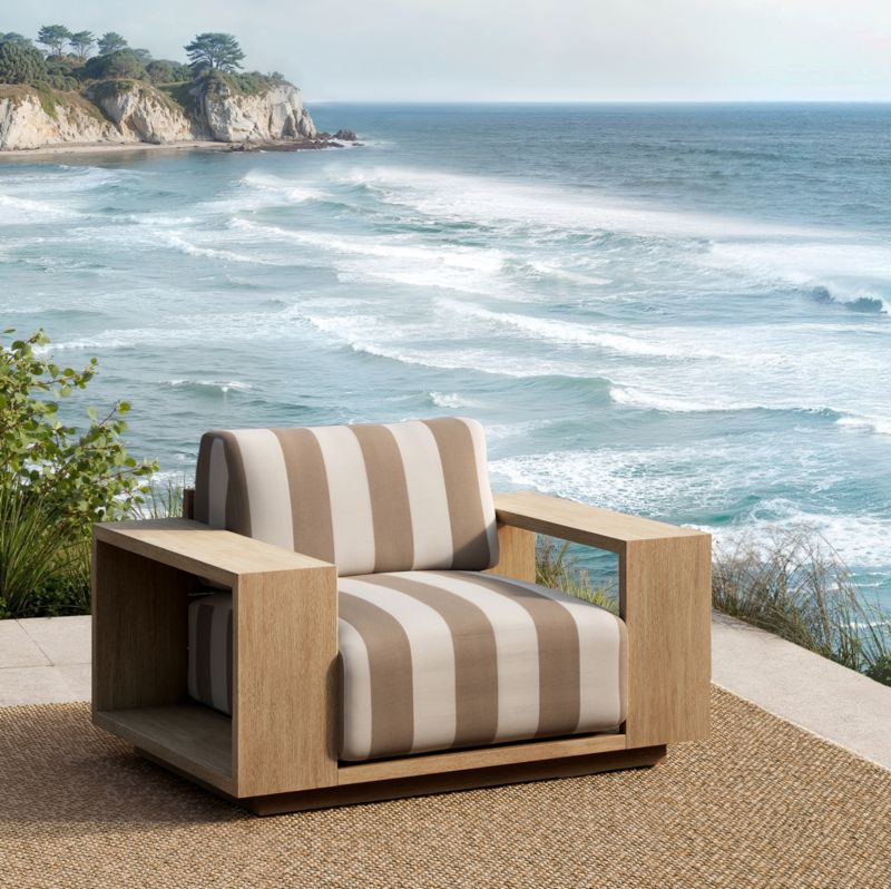 Mallorca Wood Outdoor Swivel Lounge Chair with Range Dune Stripe Sunbrella ® Cushions - image 7 of 11