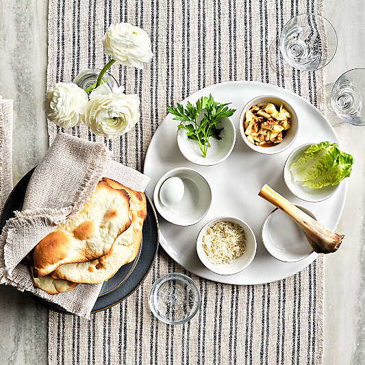 Marin White Stoneware Seder Platter with Six Mini Bowls
