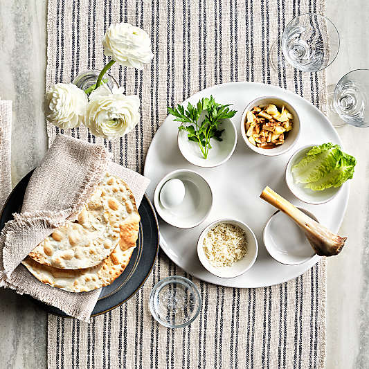 Marin White Stoneware Seder Platter with Six Mini Bowls