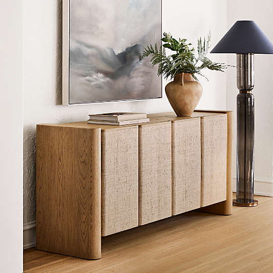 Sonoran 72" White Oak and Grasscloth Storage Media Console