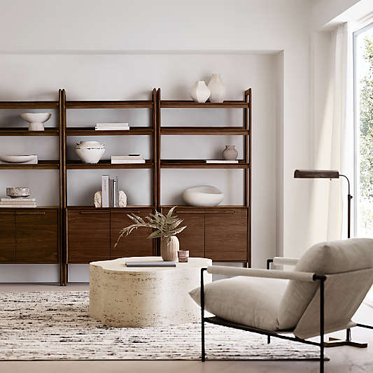 Tate 36" Walnut Wood 3-Shelf Storage Bookcase Cabinet