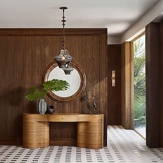 Mota Dark Burl Wood Round Wall Mirror